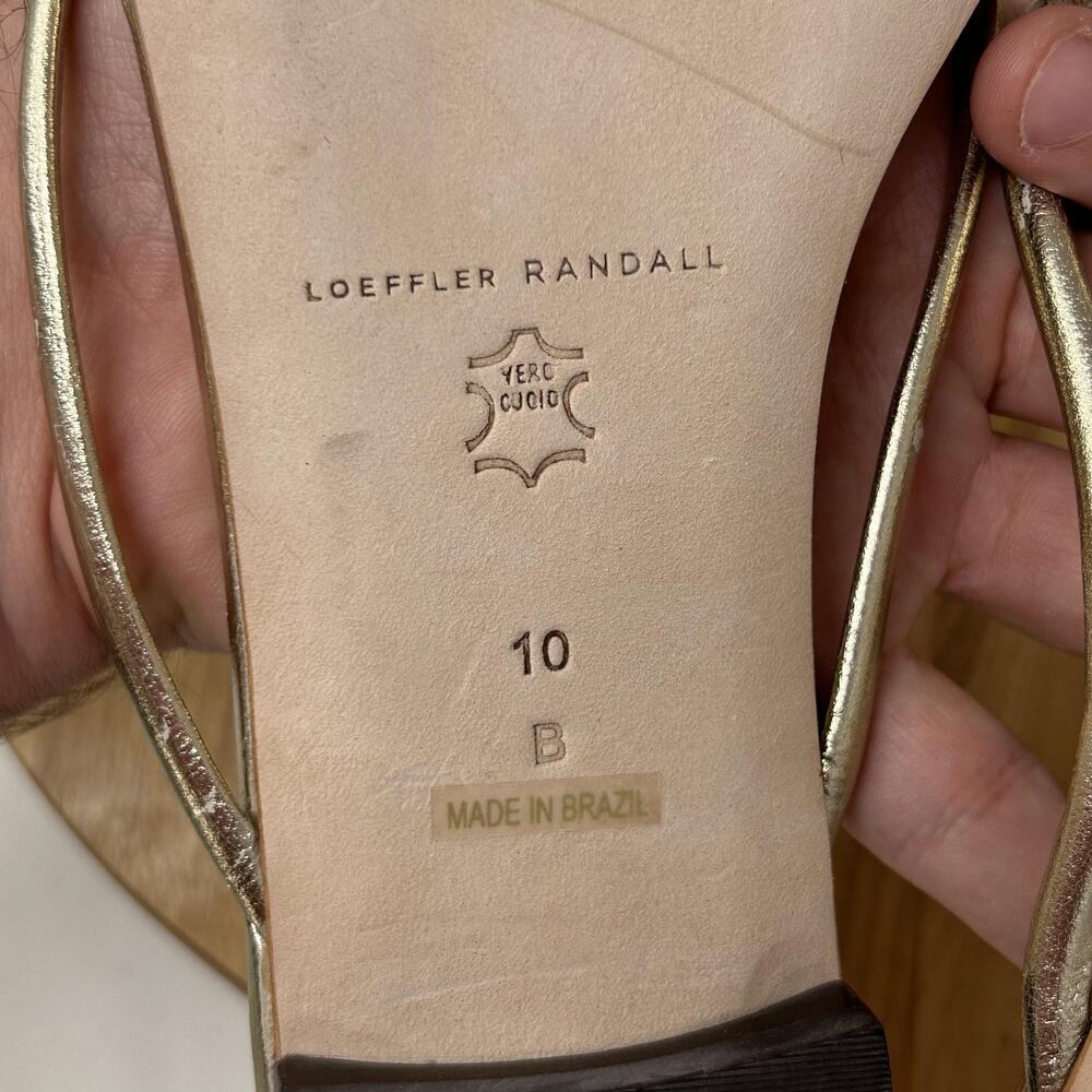 Loeffler Randall Sandals 10 Liv Metallic Gold Flat Strappy Minimalist Minimalist - Picture 9 of 11